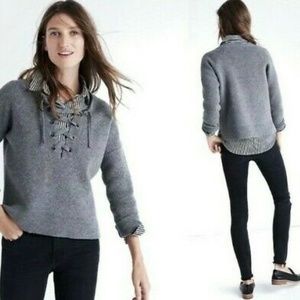 Madewell gray tie front merino wool sweater L